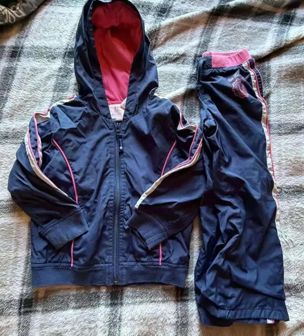Old Navy Toddler Girls Navy and Pink Zip-Up Tracksuit Set